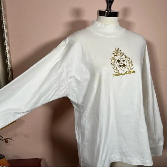 Vintage 1980 Icing Oversized Cream Gold Crown Embellished mock neck sweater - Picture 7 of 17